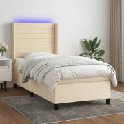 vidaXL Ramsäng med madrass & LED gräddvit 90x200 cm tyg