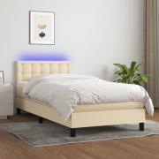 vidaXL Ramsäng med madrass & LED gräddvit 90x200 cm tyg