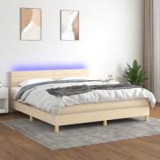 vidaXL Ramsäng med madrass & LED gräddvit 160x200 cm tyg