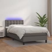 vidaXL Ramsäng med madrass & LED grå 80x200 cm konstläder
