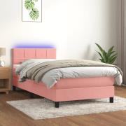 vidaXL Ramsäng med madrass rosa & LED 90x200 cm sammet
