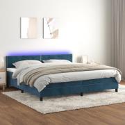 vidaXL Ramsäng med madrass & LED mörkblå 200x200 cm sammet