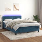 vidaXL Ramsäng med madrass & LED mörkblå 140x190 cm sammet