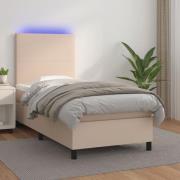 vidaXL Ramsäng med bäddmadrass & LED cappuccino 80x200 cm konstläder