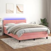 vidaXL Ramsäng med madrass rosa & LED 140x190 cm sammet