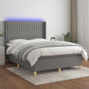 vidaXL Ramsäng med madrass & LED mörkgrå 140x200 cm tyg