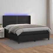 vidaXL Ramsäng med madrass & LED svart 180x200 cm konstläder