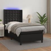 vidaXL Ramsäng med madrass & LED svart 90x200 cm konstläder