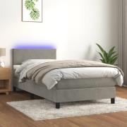 vidaXL Ramsäng med madrass & LED ljusgrå 90x190 cm sammet