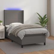 vidaXL Ramsäng med madrass & LED grå 90x200 cm konstläder