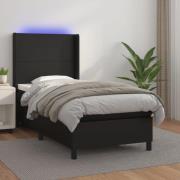 vidaXL Ramsäng med madrass & LED svart 100x200 cm konstläder