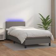 vidaXL Ramsäng med madrass & LED grå 90x190 cm konstläder