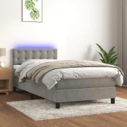 vidaXL Ramsäng med madrass & LED ljusgrå 90x190 cm sammet