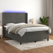 vidaXL Ramsäng med madrass & LED mörkgrå 140x200 cm sammet