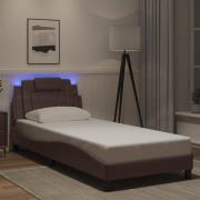 vidaXL Sängram med LED-belysning brun 90x200 cm konstläder