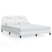 vidaXL Sängram med huvudgavel vit 160x200 cm konstläder