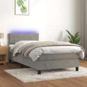 vidaXL Ramsäng med madrass & LED ljusgrå 90x190 cm sammet