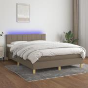 vidaXL Ramsäng med madrass & LED taupe 140x200 cm tyg