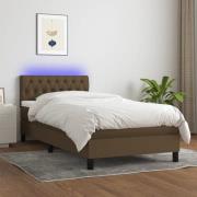 vidaXL Ramsäng med madrass & LED mörkbrun 90x200 cm tyg