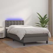 vidaXL Ramsäng med madrass & LED grå 100x200 cm konstläder