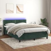 vidaXL Ramsäng med madrass & LED mörkgrön 140x190 cm sammet