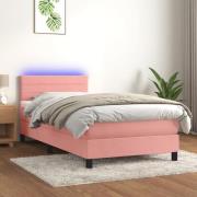 vidaXL Ramsäng med madrass rosa & LED 100x200 cm sammet