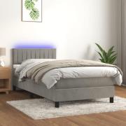 vidaXL Ramsäng med madrass & LED ljusgrå 90x200 cm sammet