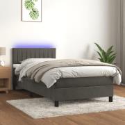 vidaXL Ramsäng med madrass & LED mörkgrå 100x200 cm sammet