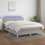 vidaXL Ramsäng med madrass & LED ljusgrå 140x190 cm tyg