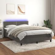 vidaXL Ramsäng med madrass & LED mörkgrå 140x190 cm sammet