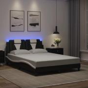 vidaXL Sängram med LED-belysning svart och vit 120x200 cm konstläder