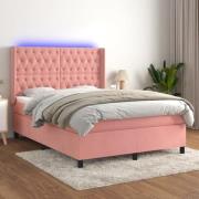 vidaXL Ramsäng med madrass rosa & LED 140x190 cm sammet