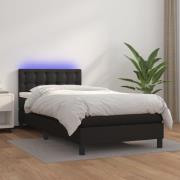 vidaXL Ramsäng med madrass & LED svart 90x190 cm konstläder