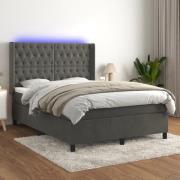 vidaXL Ramsäng med madrass & LED mörkgrå 140x200 cm sammet