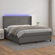 vidaXL Ramsäng med madrass & LED grå 180x200 cm konstläder