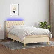 vidaXL Ramsäng med madrass & LED gräddvit 90x200 cm tyg
