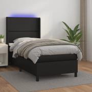vidaXL Ramsäng med madrass & LED svart 90x190 cm konstläder