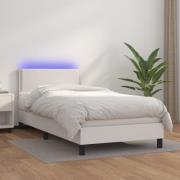 vidaXL Ramsäng med madrass & LED vit 90x200 cm konstläder