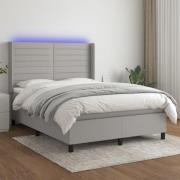 vidaXL Ramsäng med madrass & LED ljusgrå 140x200 cm tyg