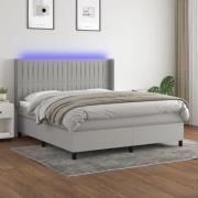 vidaXL Ramsäng med madrass & LED ljusgrå 160x200 cm tyg