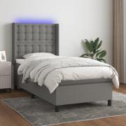 vidaXL Ramsäng med madrass & LED mörkgrå 90x200 cm tyg
