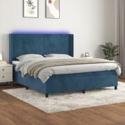 vidaXL Ramsäng med madrass & LED mörkblå 160x200 cm sammet