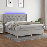 vidaXL Ramsäng med madrass & LED ljusgrå 160x200 cm tyg