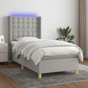 vidaXL Ramsäng med madrass & LED ljusgrå 90x200 cm tyg