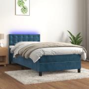 vidaXL Ramsäng med madrass & LED mörkblå 100x200 cm sammet