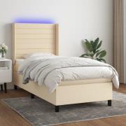 vidaXL Ramsäng med madrass & LED gräddvit 90x190 cm tyg
