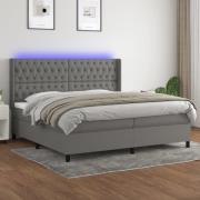 vidaXL Ramsäng med madrass & LED grå 200x200 cm tyg