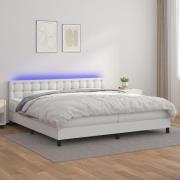 vidaXL Ramsäng med madrass & LED vit 200x200 cm konstläder