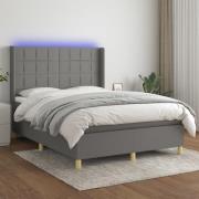 vidaXL Ramsäng med madrass & LED mörkgrå 140x190 cm tyg