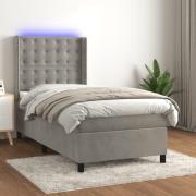 vidaXL Ramsäng med madrass & LED ljusgrå 100x200 cm sammet
